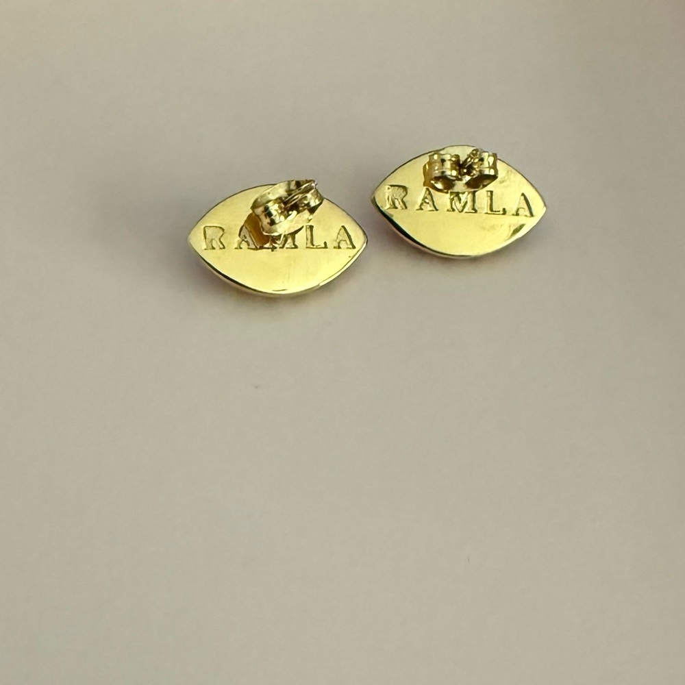 Gold and Pink Eye Stud Earrings - Picture 4 of 5